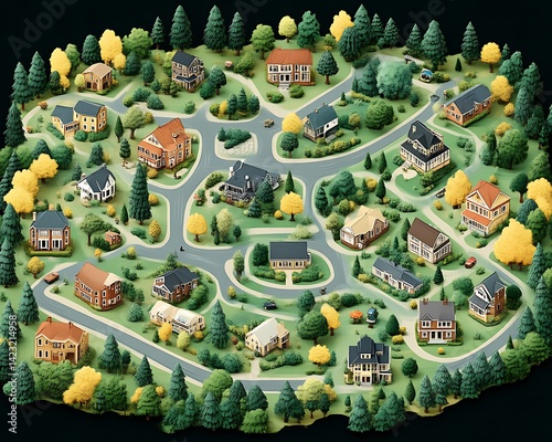 Obraz na płótnie Suburban Map, Autumn, Town, Layout w salonie