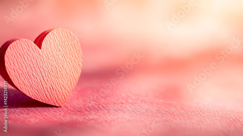 Charming pink wooden heart placed delicately on a textured surface symbolizing love and warmth