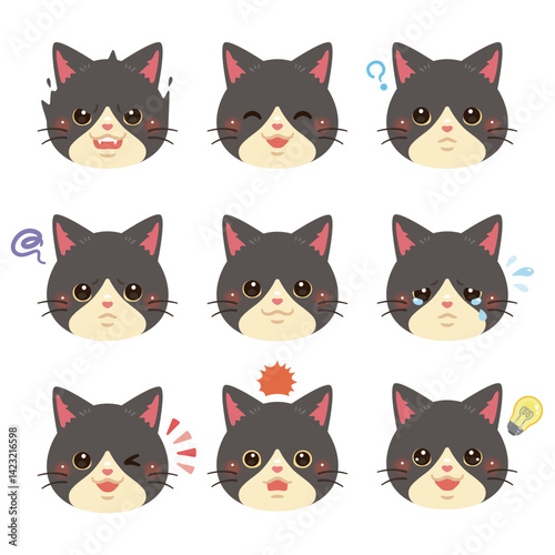 猫のイラストセット　顔表情のみ