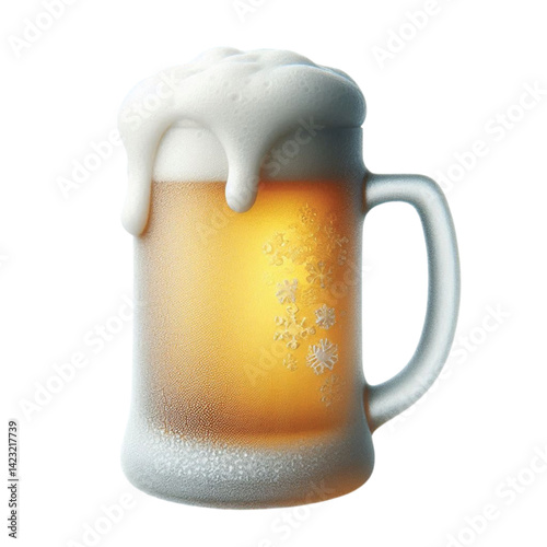 A frosty beer mug with foam 