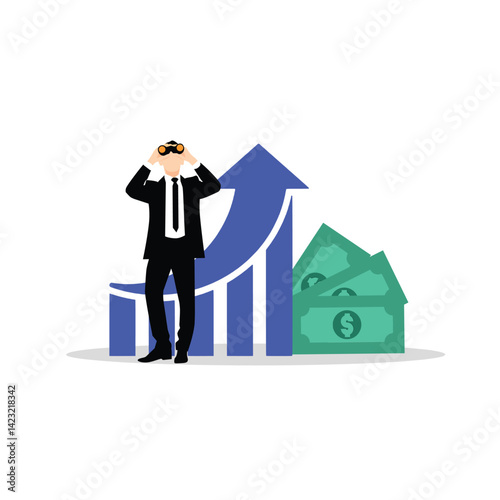 businessman stand behind growth graph 