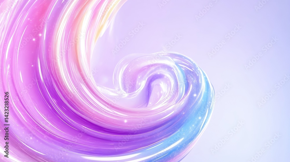 Obraz premium Abstract swirl of pastel colors. A dynamic, fluid, and glossy swirl of soft, pastel shades creates a captivating visual. The colors blend seamlessly, with highlights and a sense of movement.