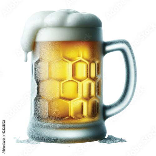 A frosty beer mug with foam 