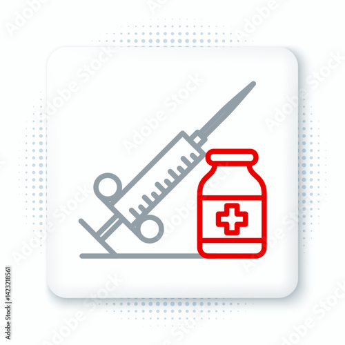 Line Medical syringe with needle and vial or ampoule icon isolated on white background. Vaccination, injection, vaccine, insulin concept. Colorful outline concept. Vector