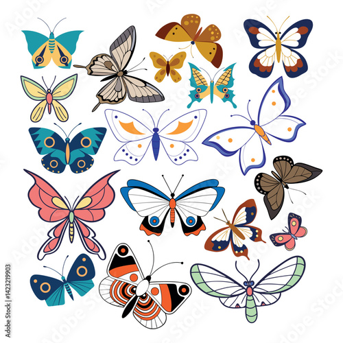 Decorative Butterfly Icons Bundle – Cute Cartoon Butterflies with Patterned Wings