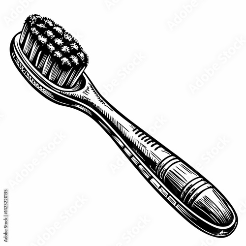 Vintage Engraved Toothbrush Illustration in Black and White  Style