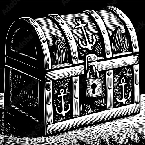 Vintage Nautical Treasure Chest Illustration with Anchor Motifs
