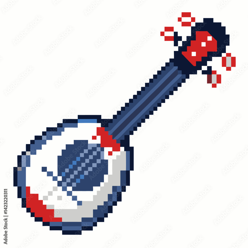 Fototapeta premium Colorful 8 Bit Pixel Art Banjo Illustration for Retro Music Design