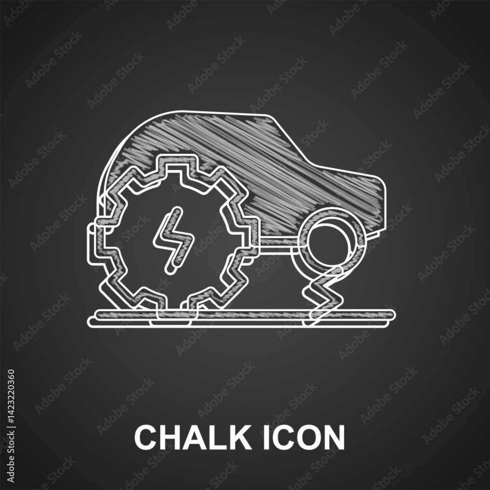 Naklejka premium Chalk Electric car service icon isolated on black background. Renewable eco technologies. Vector