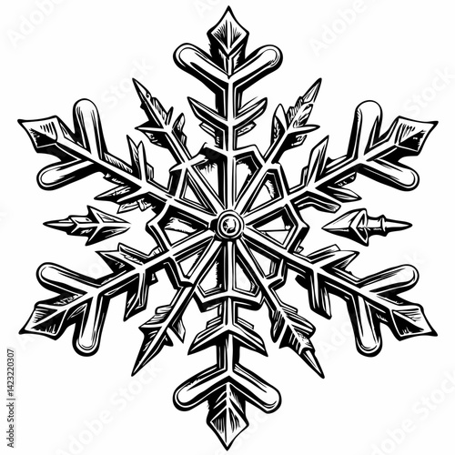 Hand Drawn Black and White Snowflake  Illustration for Winter Designs