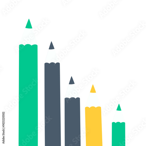 Colorful pencils arranged in ascending height, resembling a bar chart. Ideal for educational, creative, or infographic design themes related to data and learning.