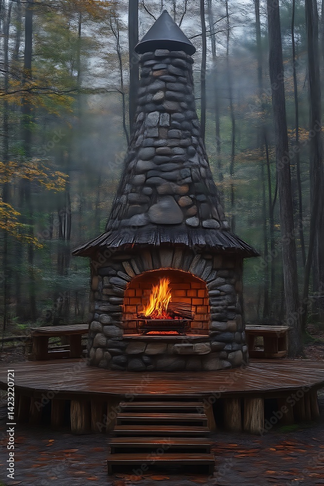 Obraz premium Stone fireplace in autumn forest