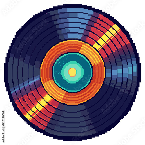 Pixel Art Vinyl Record Retro Gaming Style Music Icon with 8 bit Design