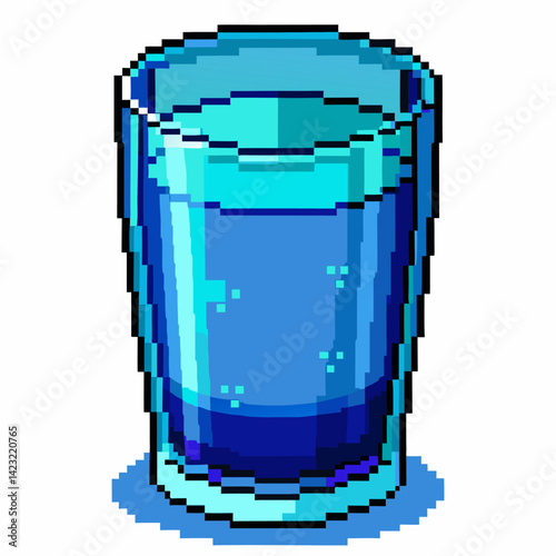 Pixel Art Illustration of a Blue Glass of Water Retro Style Digital Design