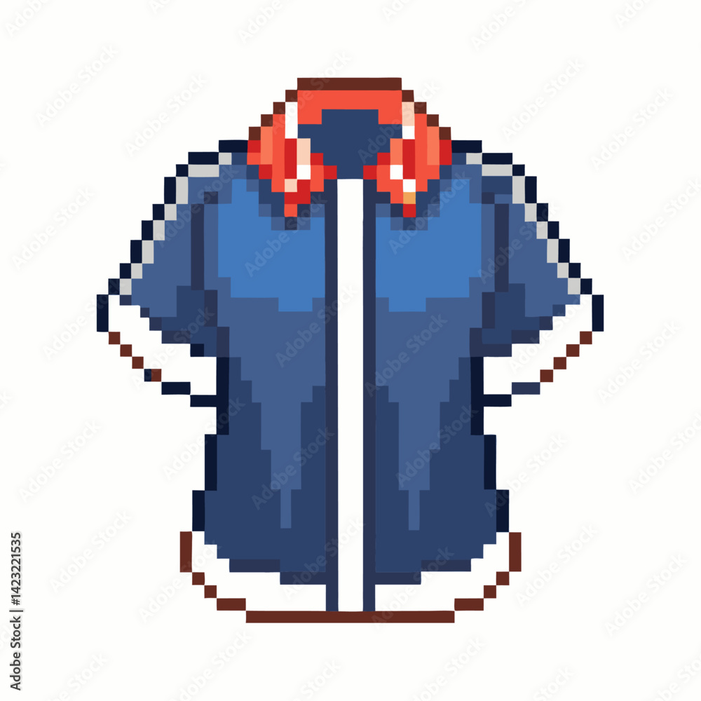 Fototapeta premium Pixel Art Shirt with Red Collar Retro Style Illustration
