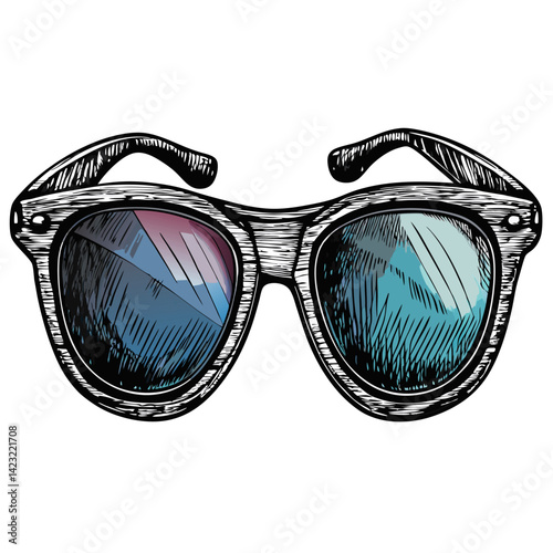 Trendy Hand Drawn Sunglasses with Reflective Lenses  Illustration