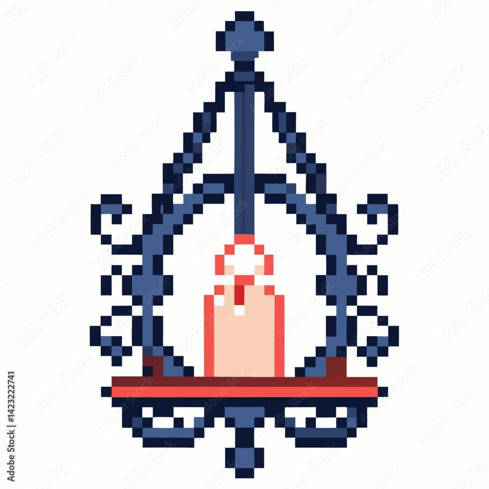 Obraz premium Pixel Art Candle in Ornate Holder Retro Style Illustration