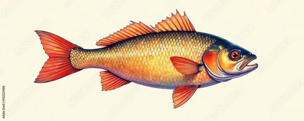 Fototapeta premium Simple fish outline in bold lines, seafood, icon
