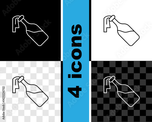Set line Cocktail molotov icon isolated on black and white, transparent background. Vector