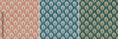 Traditional Ajrakh Damask Motif Textured Repeat Vector Ethnic Abstract Pattern 