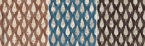 Textured Ajrakh Kalamkari Patti Block Print Repeat Vector Traditional Pattern 