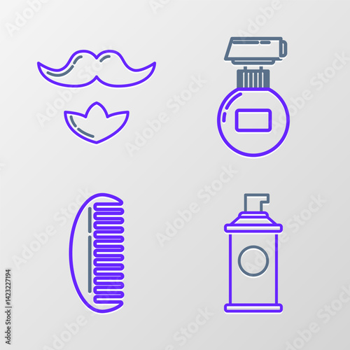 Set line Shaving gel foam, Hairbrush, Cream or lotion cosmetic tube and Mustache and beard icon. Vector