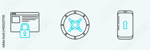 Set line Smartphone with lock, Secure your site HTTPS, SSL and Safe icon. Vector
