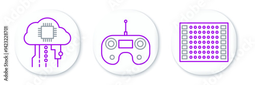 Set line Printed circuit board PCB, Internet of things and Remote control icon. Vector