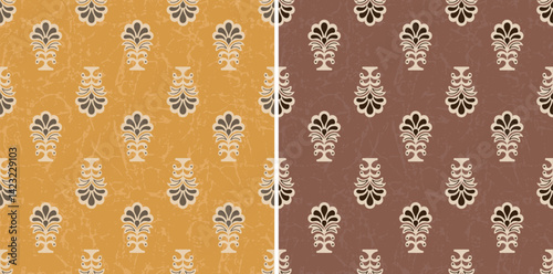 Damask Paisley Ikat Block Print Repeat Vector Traditional Pattern 