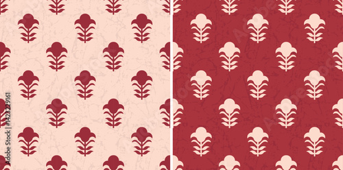 Damask Red Floral Motif Block Print Repeat Vector Pattern