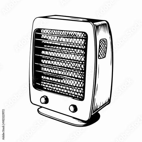 Stylish electric heater standing prominently against a minimalist background, providing warmth and comfort during cold seasons, showcasing its efficient design and functionality.
