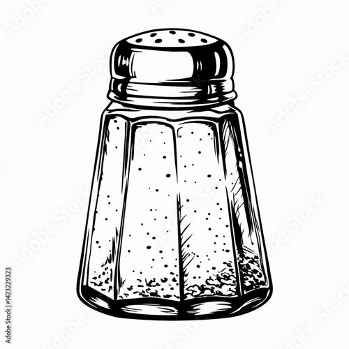Illustration of a Classic Salt Shaker Design Showcasing Flavor Enhancement on a Simple Background for Culinary Art and Kitchen Use.