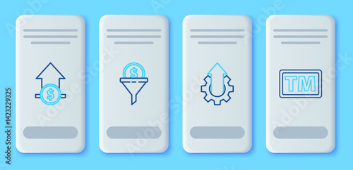 Set line Lead management, Arrow growth gear business, Financial and coin and Trademark icon. Vector