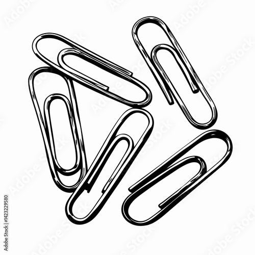 Collection of Paper Clips, Simple Design, Black and White Colors, Symbolizing Organization and Office Supplies.