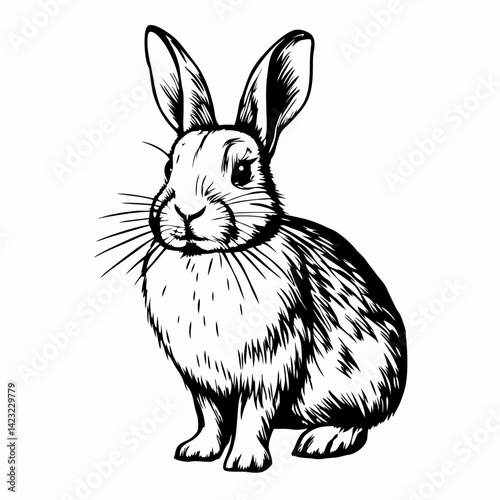 Illustration of a Rabbit Sitting Calmly in Monochrome Style Representing Serenity and Nature