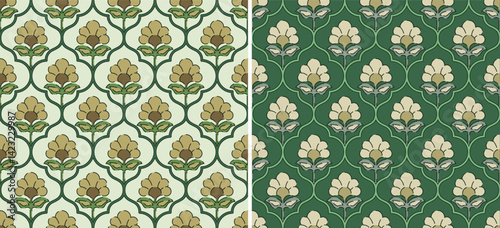 Ethnic Kalamkari Floral Damask Premium Block Print Repeat Vector Pattern