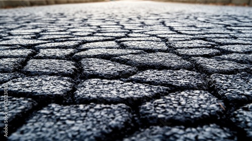 Close-up of textured asphalt in flexible pavement design highlighting surface patterns and road construction materials for engineering concepts