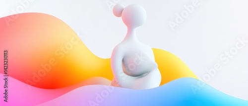 Abstract pregnant woman figure with colorful fluid waves Concept of pregnancy, motherhood, and fertility