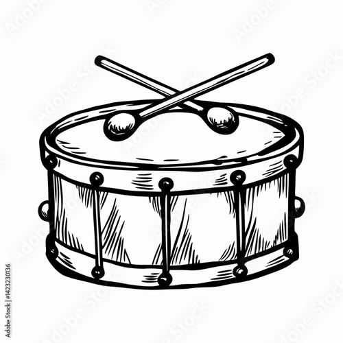 Illustration of a Snare Drum with Sticks Symbolizing Rhythm and Music in a Minimalist Design
