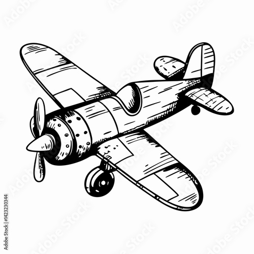 Classic vintage airplane illustration showcasing a detailed design against a clean background, symbolizing aviation history and creativity.