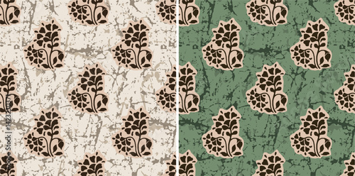 Kalamkari Ajrakh floral with Textured Background Block Print Vector Pattern