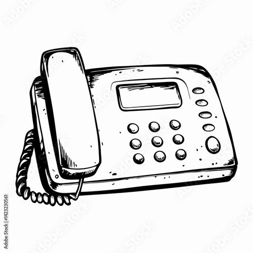 Classic Landline Telephone in Sketch Style Representing Communication and Nostalgia