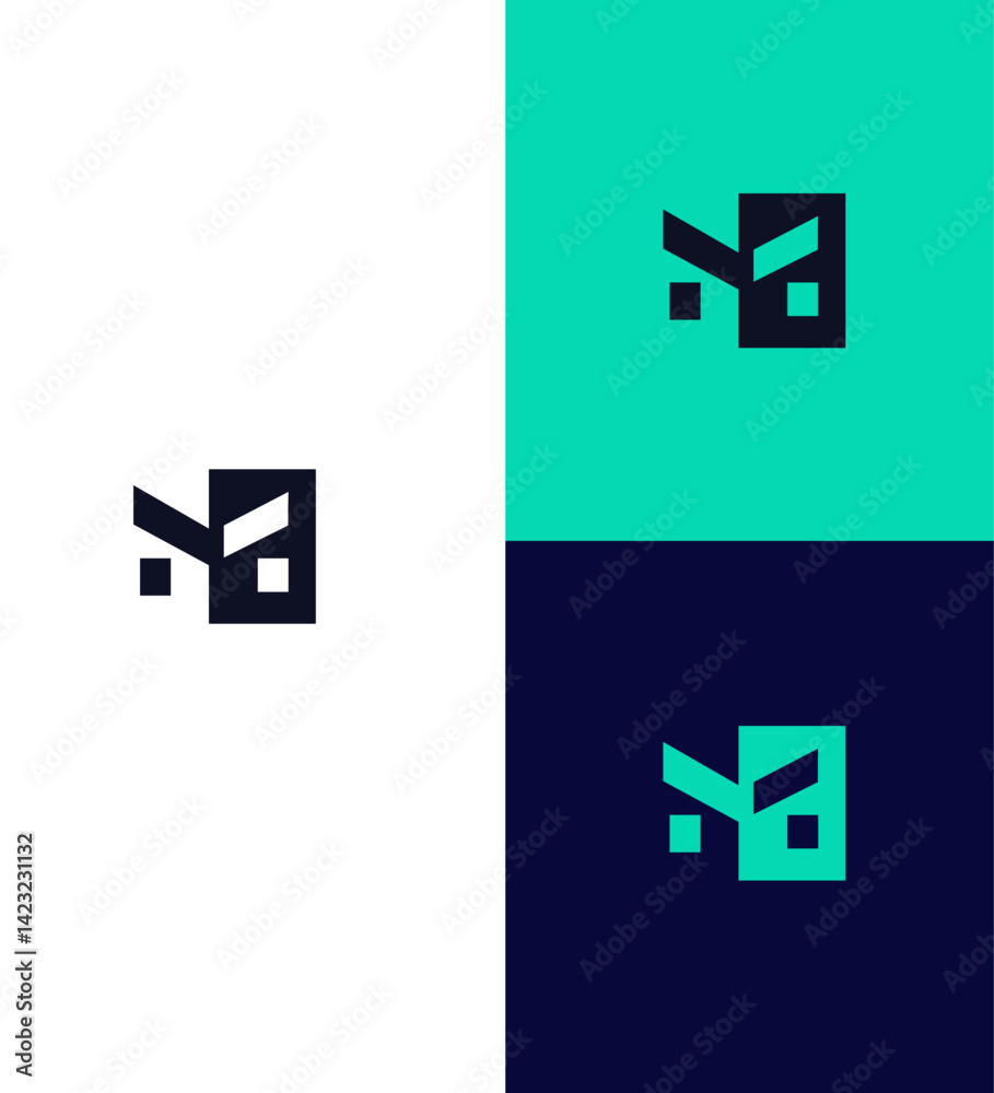 Obraz premium Abstract M Logo Design Teal, Black, White Variations