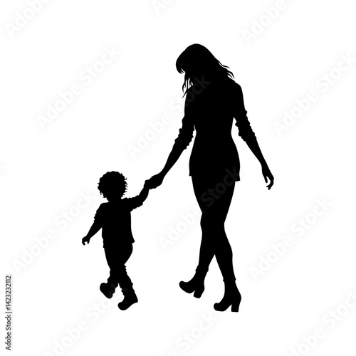 Mother and Child Walking Hand in Hand Silhouette