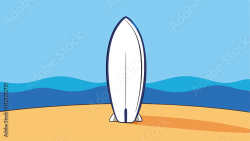 surfboard on the beach over blue background. colorful design. vector illustration