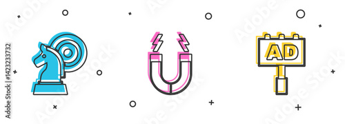 Set Chess, Magnet and Advertising icon. Vector