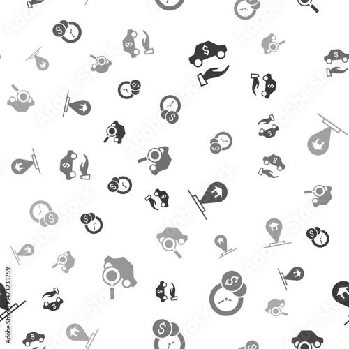Set Car rental, Time is money, Location house and sharing on seamless pattern. Vector