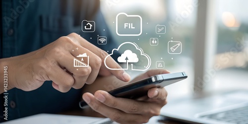 Cloud based file storage and secure data backup solution with encrypted privacy protection, real time synchronization and mobile access for file management. business continuity and digital security