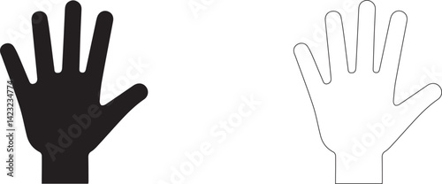 Vector silhouette of hand palm on white background. Greeting icon.