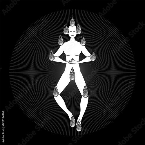 acintya hand drawing vector isolated on black background.